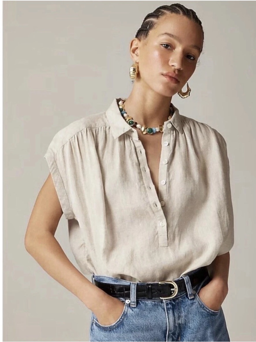 J Crew Top XL New Capitaine Baird McNutt Irish Linen Tan